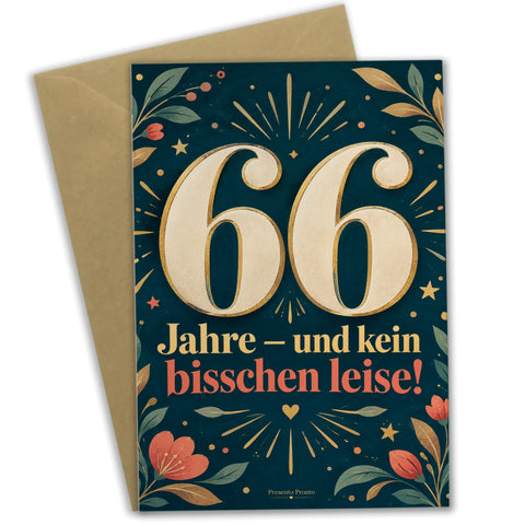 Elegante Geburtstagskarte zum 66. Geburtstag mit goldener 66