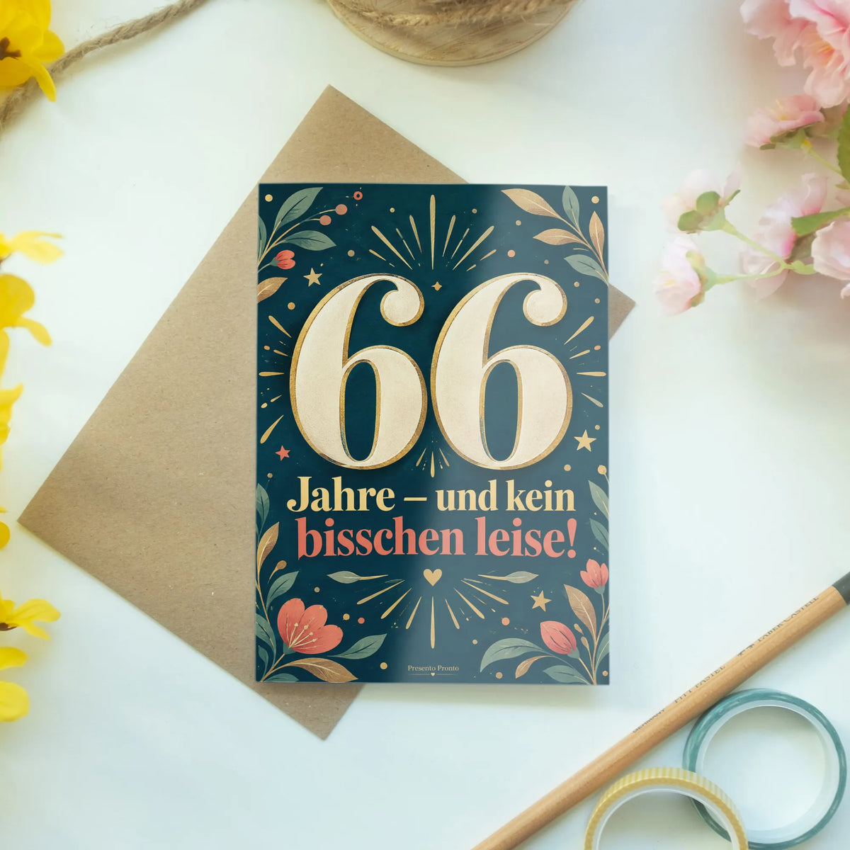 Elegante Geburtstagskarte zum 66. Geburtstag mit goldener 66