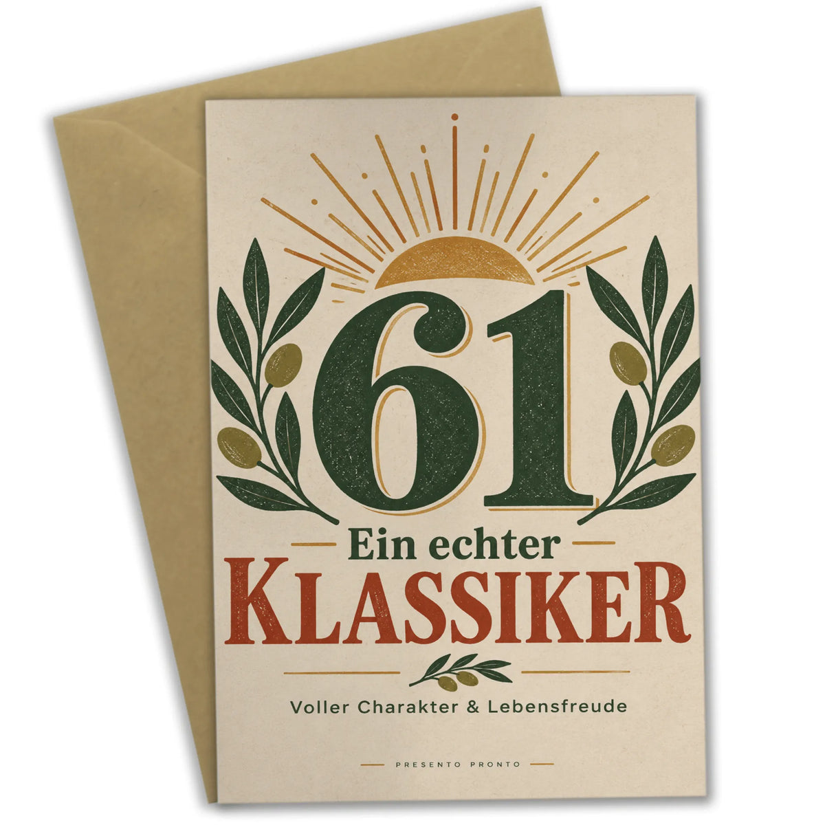 Elegante Geburtstagskarte zum 61. Geburtstag mit großer Zahl 61