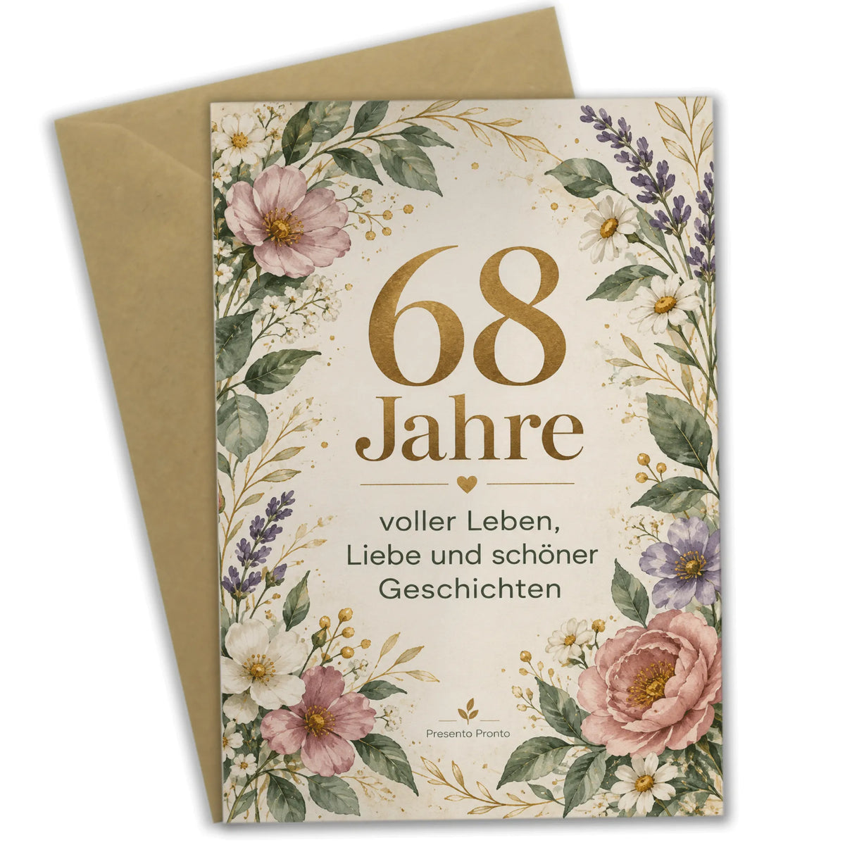 Elegante Geburtstagskarte zum 68. Geburtstag mit Blumen