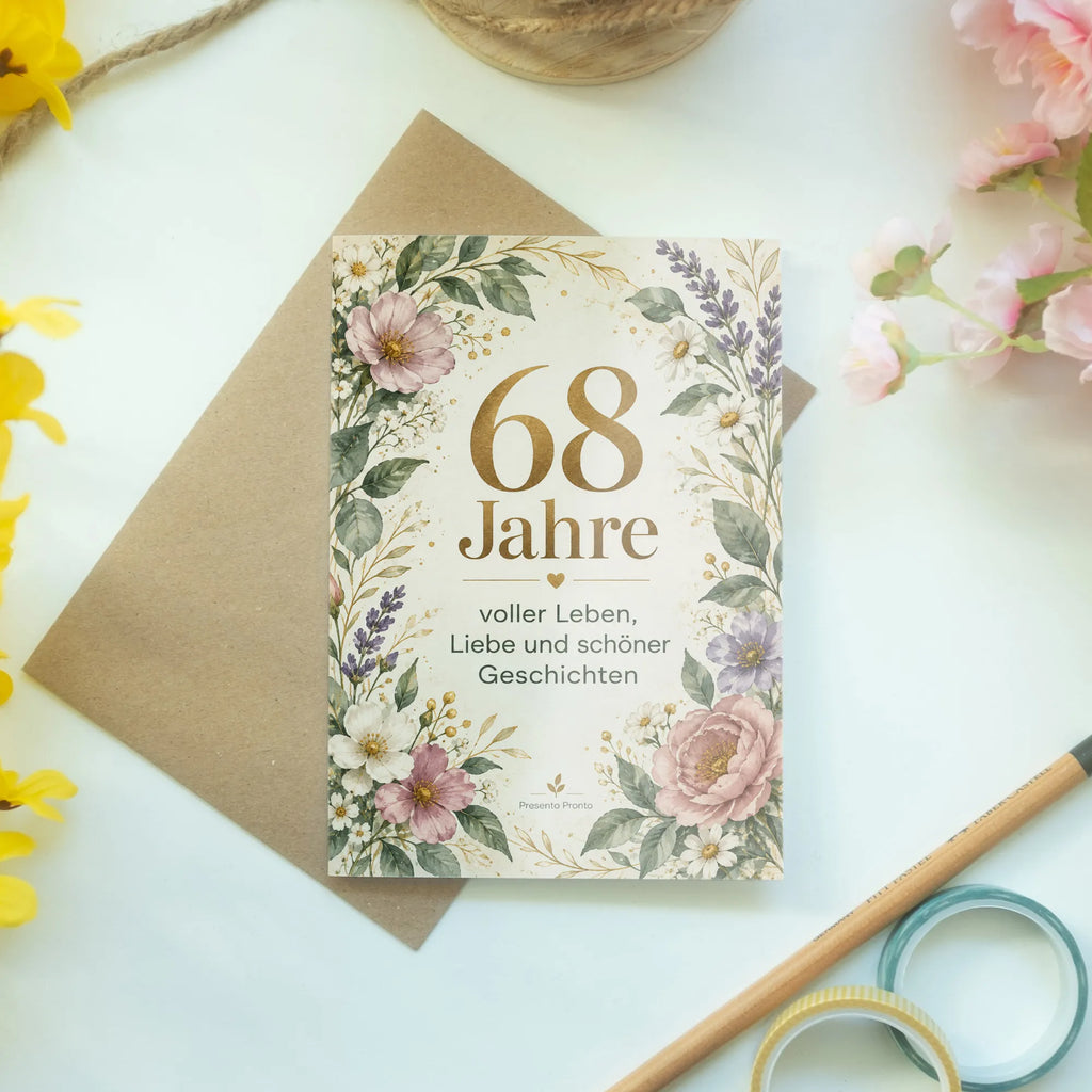 Elegante Geburtstagskarte zum 68. Geburtstag mit Blumen|p:2021187|h:8b57042b59befb4b3ce68b13aaac8d60