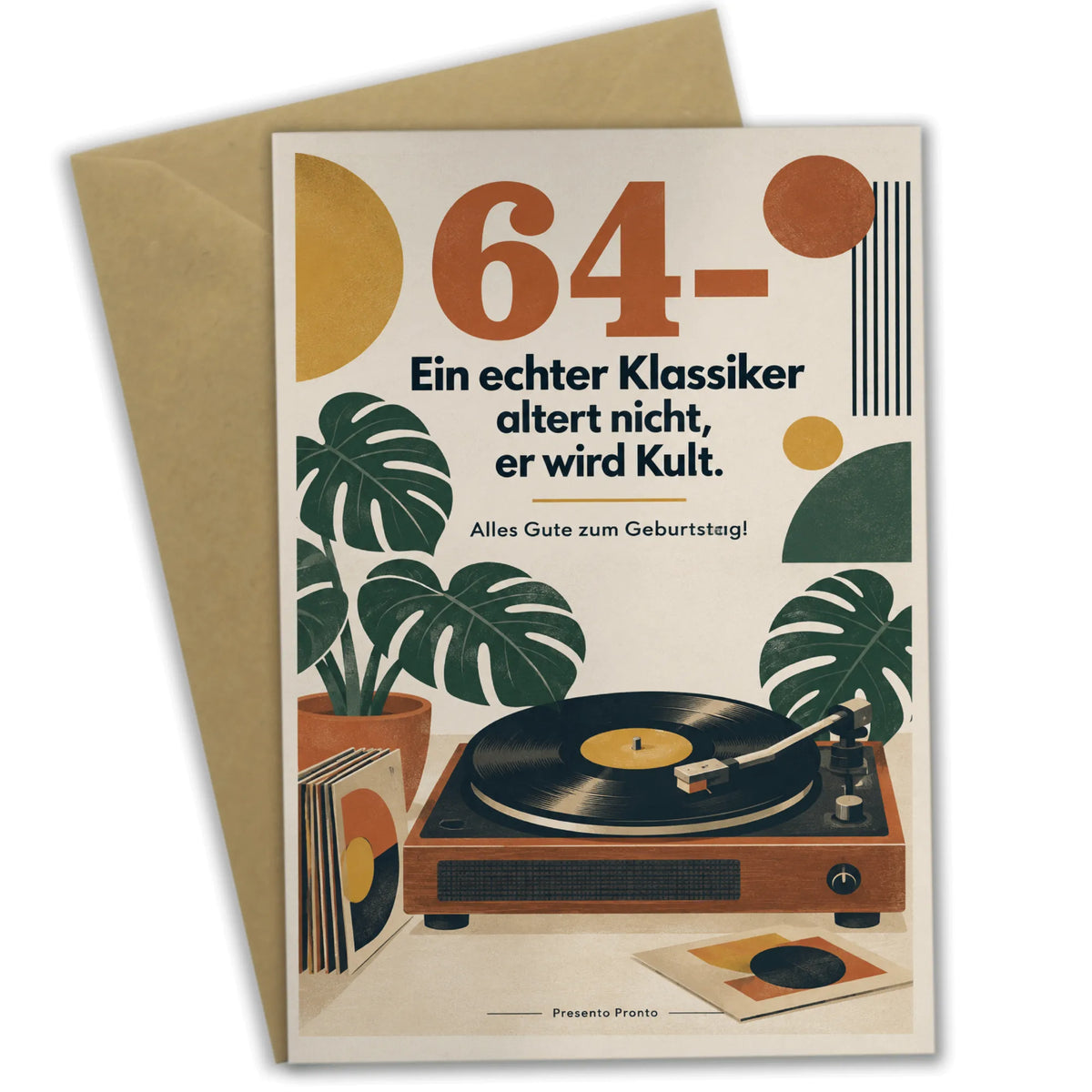 Coole Geburtstagskarte zum 64. Geburtstag mit Plattenspieler