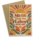 Optimistische Geburtstagskarte zum 66. Geburtstag mit aufgehender Sonne|p:2021189|h:9e1895a7a7fc5528ac3175dab762f914