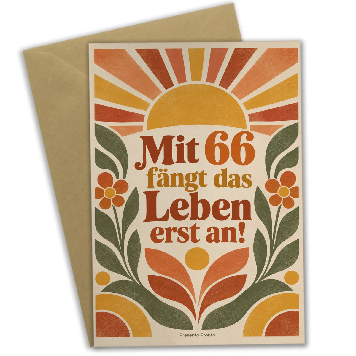 Optimistische Geburtstagskarte zum 66. Geburtstag mit aufgehender Sonne
