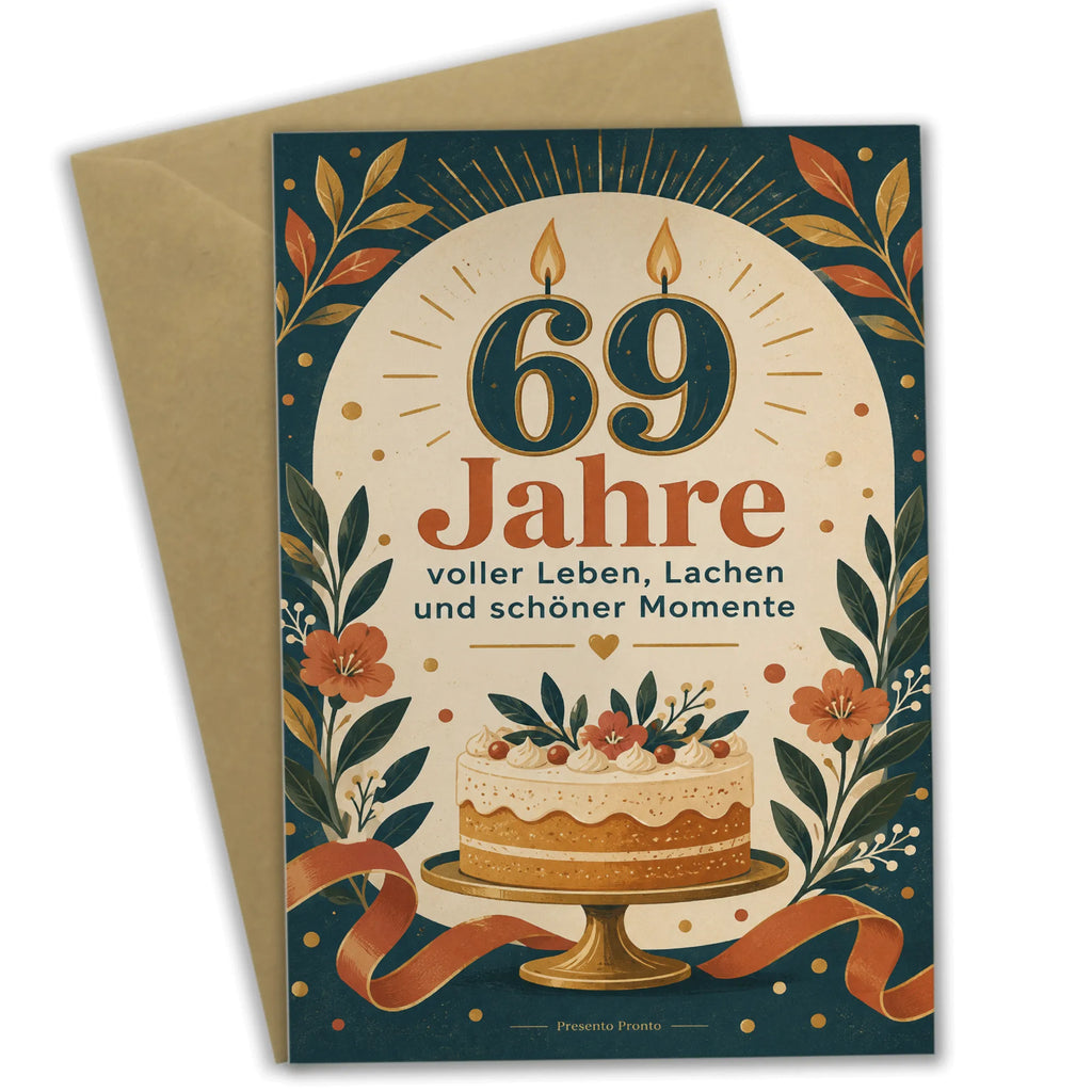 Festliche Geburtstagskarte zum 69. Geburtstag mit goldenen Zahlkerzen|p:2021190|h:89ac6e36a8e57eeb59992f898e186dbf
