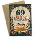 Festliche Geburtstagskarte zum 69. Geburtstag mit goldenen Zahlkerzen
