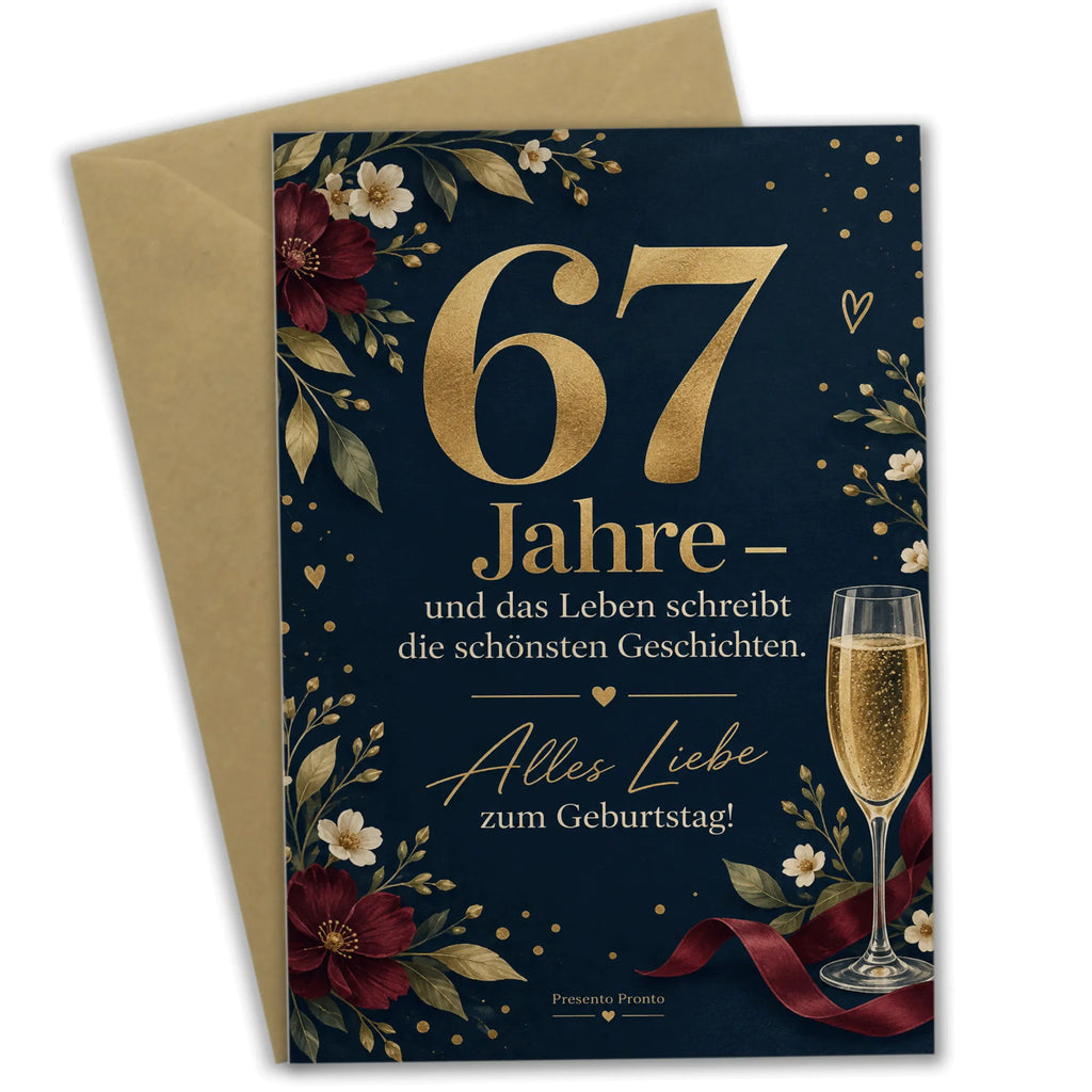Elegante Geburtstagskarte zum 67. Geburtstag mit großer Zahl 67|p:2021191|h:ba12f13433dce3d2b7a90e1250a6bada