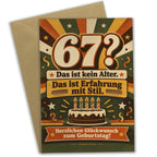 Lustige Geburtstagskarte zum 67. Geburtstag mit großer 67|p:2021193|h:639391c1e9cdc5548cd5e5e332879e70