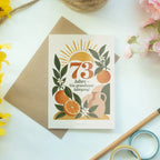 Fröhliche Geburtstagskarte zum 73. Geburtstag mit Blumen|p:2021194|h:73cc0327c67734c0a2cfebc643eeb36b
