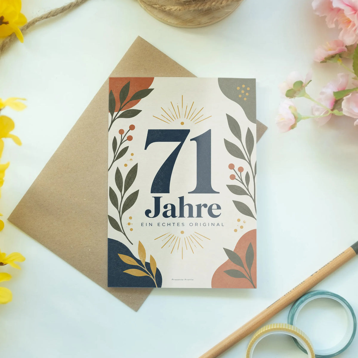 Elegante Karte zum 71. Geburtstag mit Zahl 71