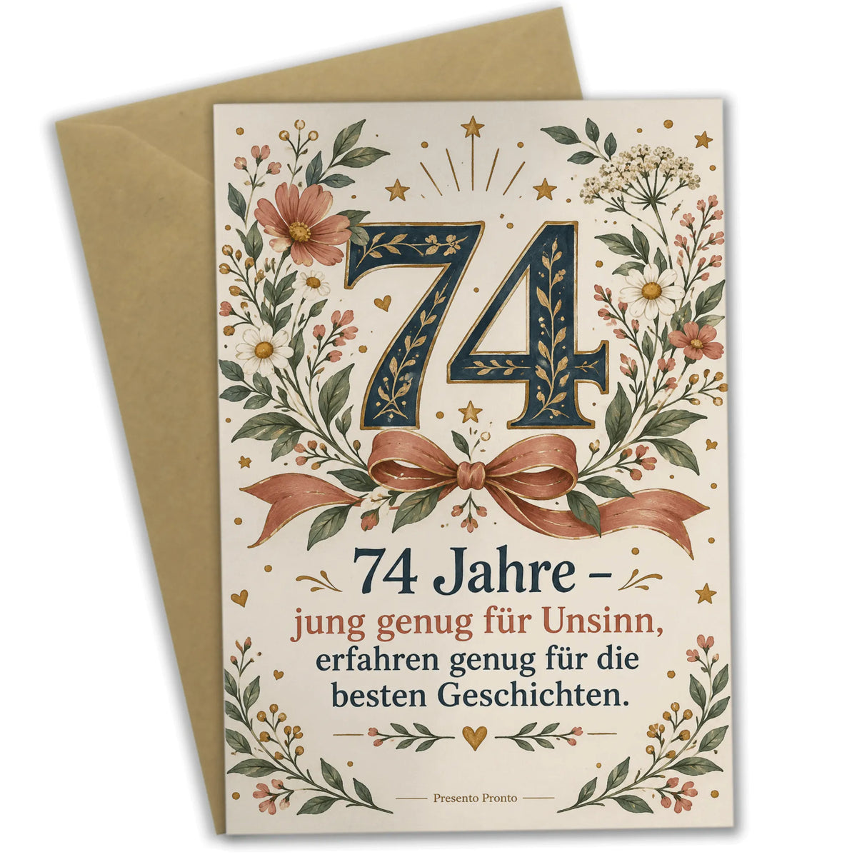 Lustige Geburtstagskarte zum 74. Geburtstag mit Zahl 74