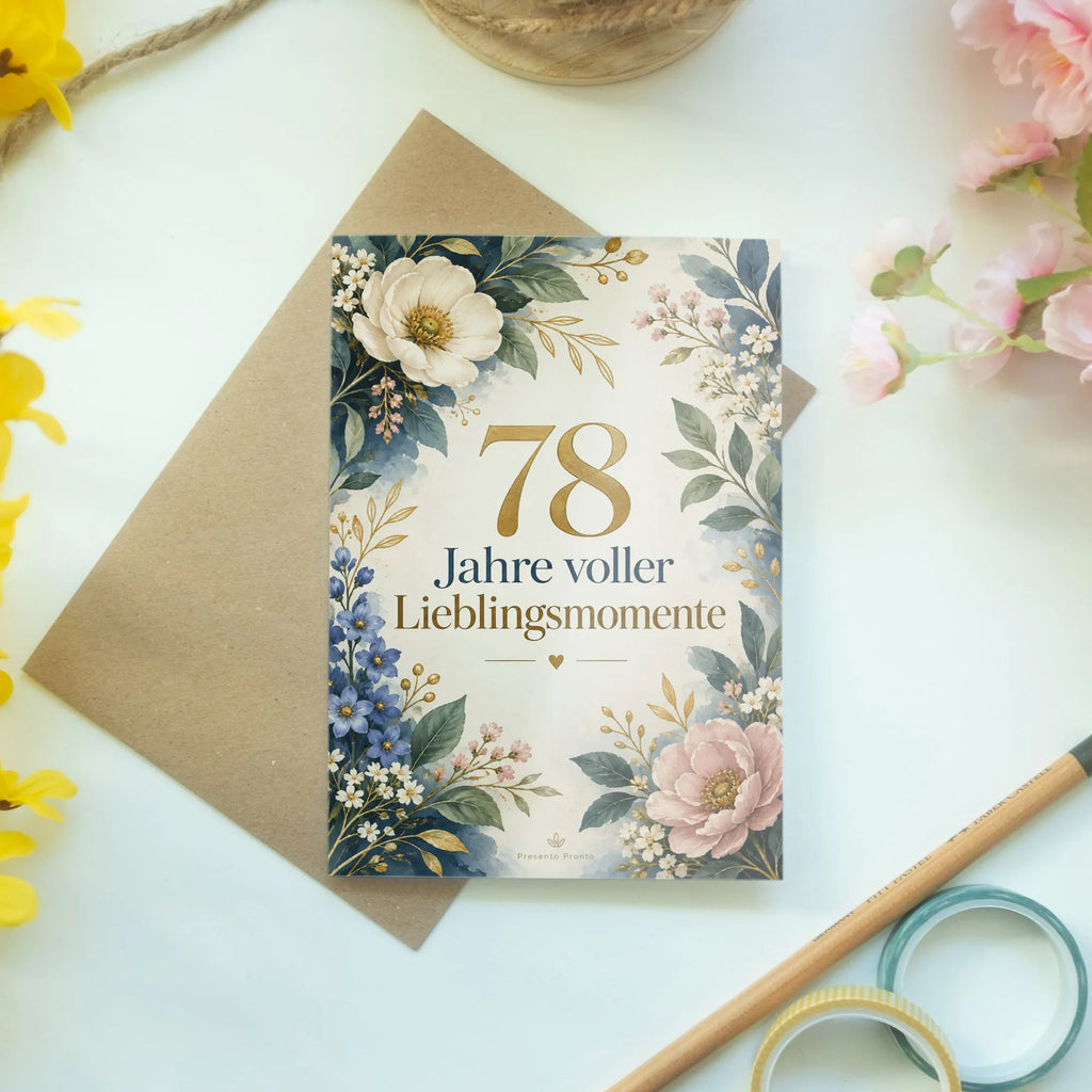 Elegante Geburtstagskarte zum 78. Geburtstag mit Blumen|p:2021201|h:1e70714fcf9fdb3cda77df3a56d67550