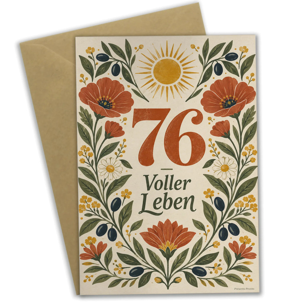 Elegante Geburtstagskarte zum 76. Geburtstag mit Blumen|p:2021202|h:a0da76f9531d4a279a93ac265e88bf1e