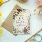 Elegante Geburtstagskarte zum 77. Geburtstag mit Blumen|p:2021204|h:6415e716ff3436fc7543f393afe8b0e9