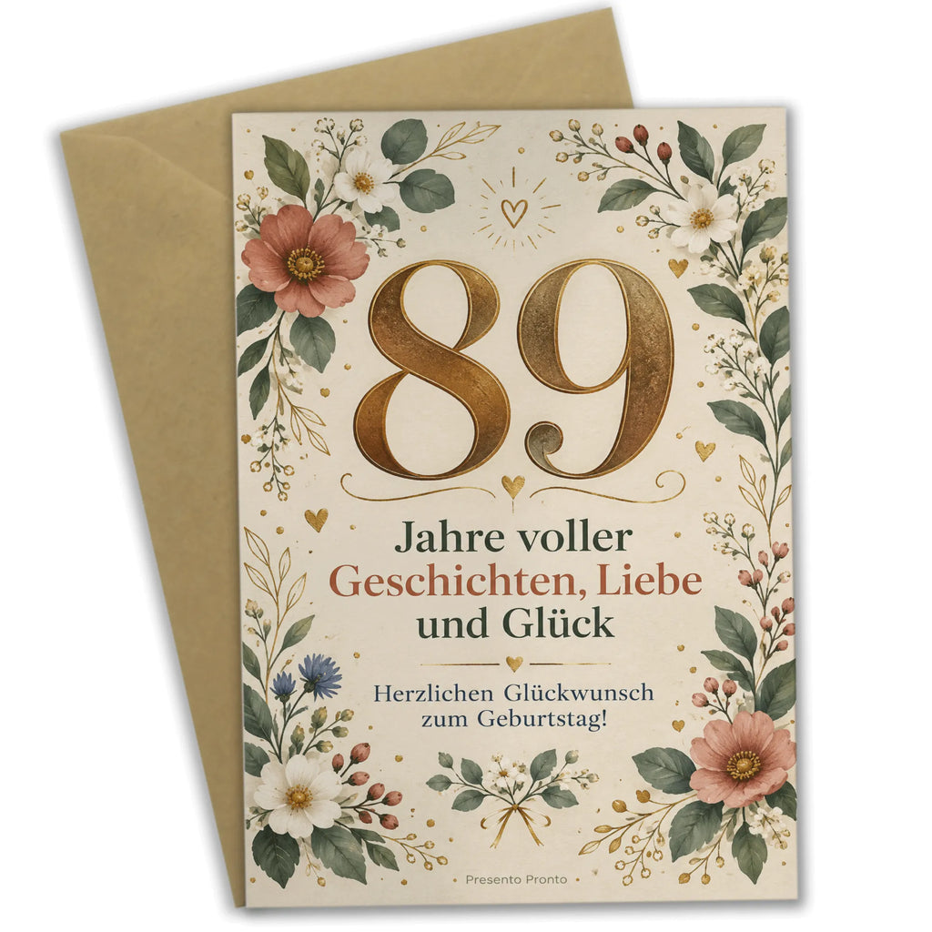 Elegante Geburtstagskarte zum 89. Geburtstag mit Zahl 89 und Blumen|p:2021206|h:867e1952afc1ae8de53d3461d14e4f89