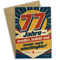 Lustige Karte zum 77. Geburtstag mit großer Zahl 77