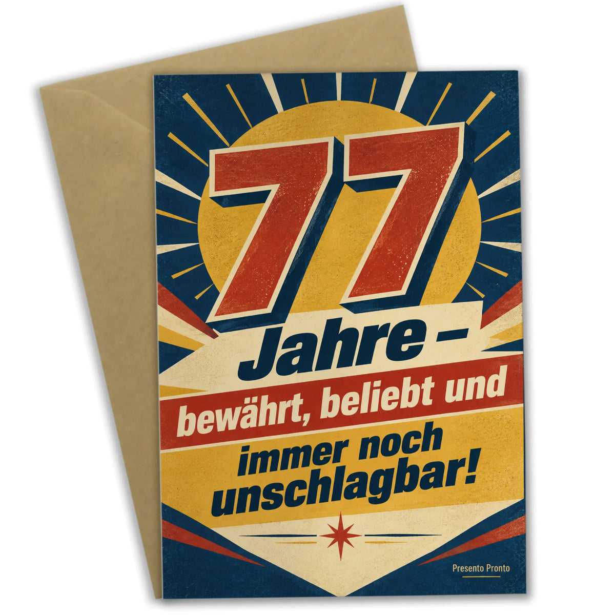 Lustige Karte zum 77. Geburtstag mit großer Zahl 77