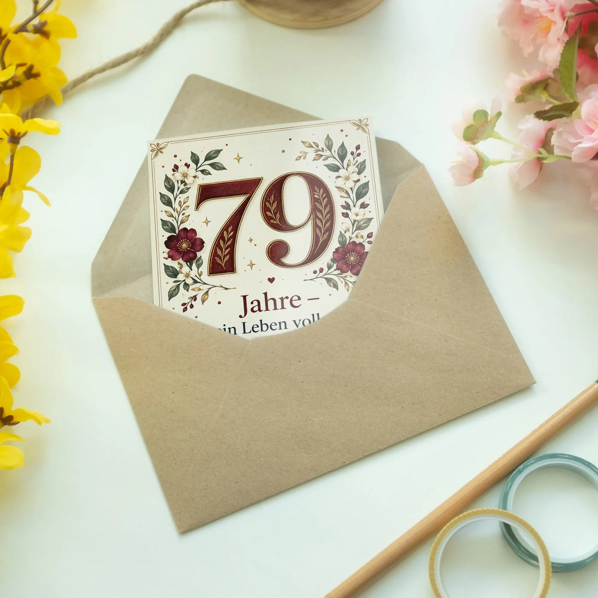 Würdevolle Geburtstagskarte zum 79. Geburtstag mit goldener Zahl 79