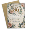 Elegante Geburtstagskarte zum 86. Geburtstag mit Pfingstrosen
