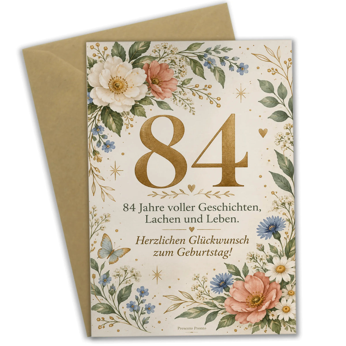 Elegante Geburtstagskarte zum 84. Geburtstag mit Wildblumen