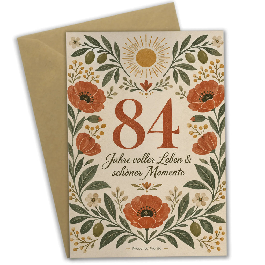 Elegante Geburtstagskarte zum 84. Geburtstag mit Blumen|p:2021221|h:bd8785bbabe5370522be6d035e0402b2