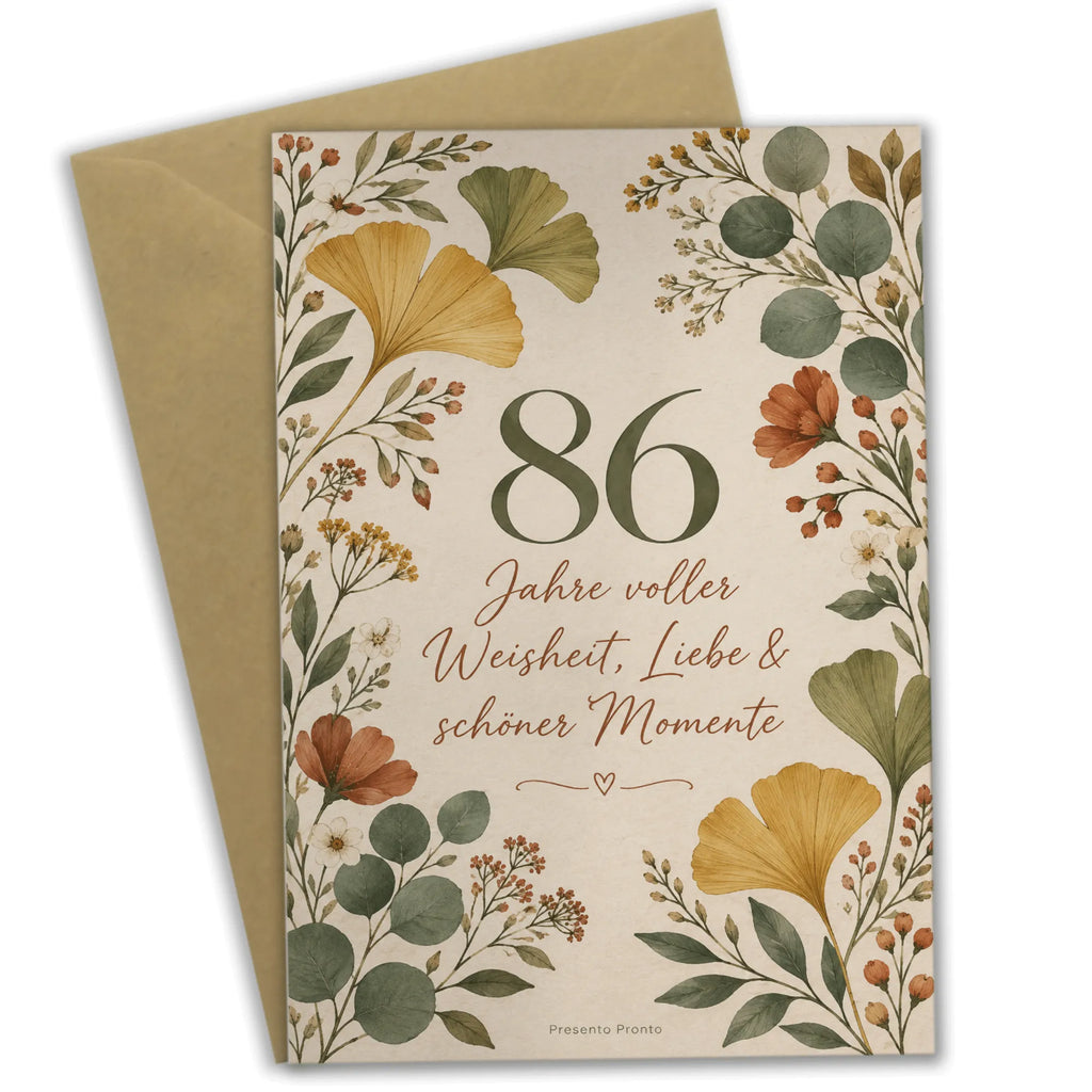 Elegante Geburtstagskarte zum 86. Geburtstag mit Ginkgoblättern|p:2021223|h:a74032cc62261b63826133c3aad90b52