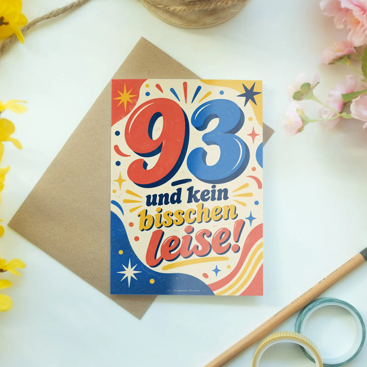 Lustige Geburtstagskarte zum 93. Geburtstag mit Konfetti