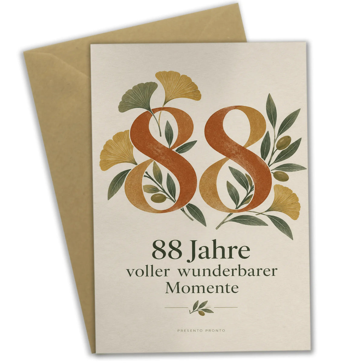 Würdevolle Geburtstagskarte zum 88. Geburtstag mit Ginkgozweigen