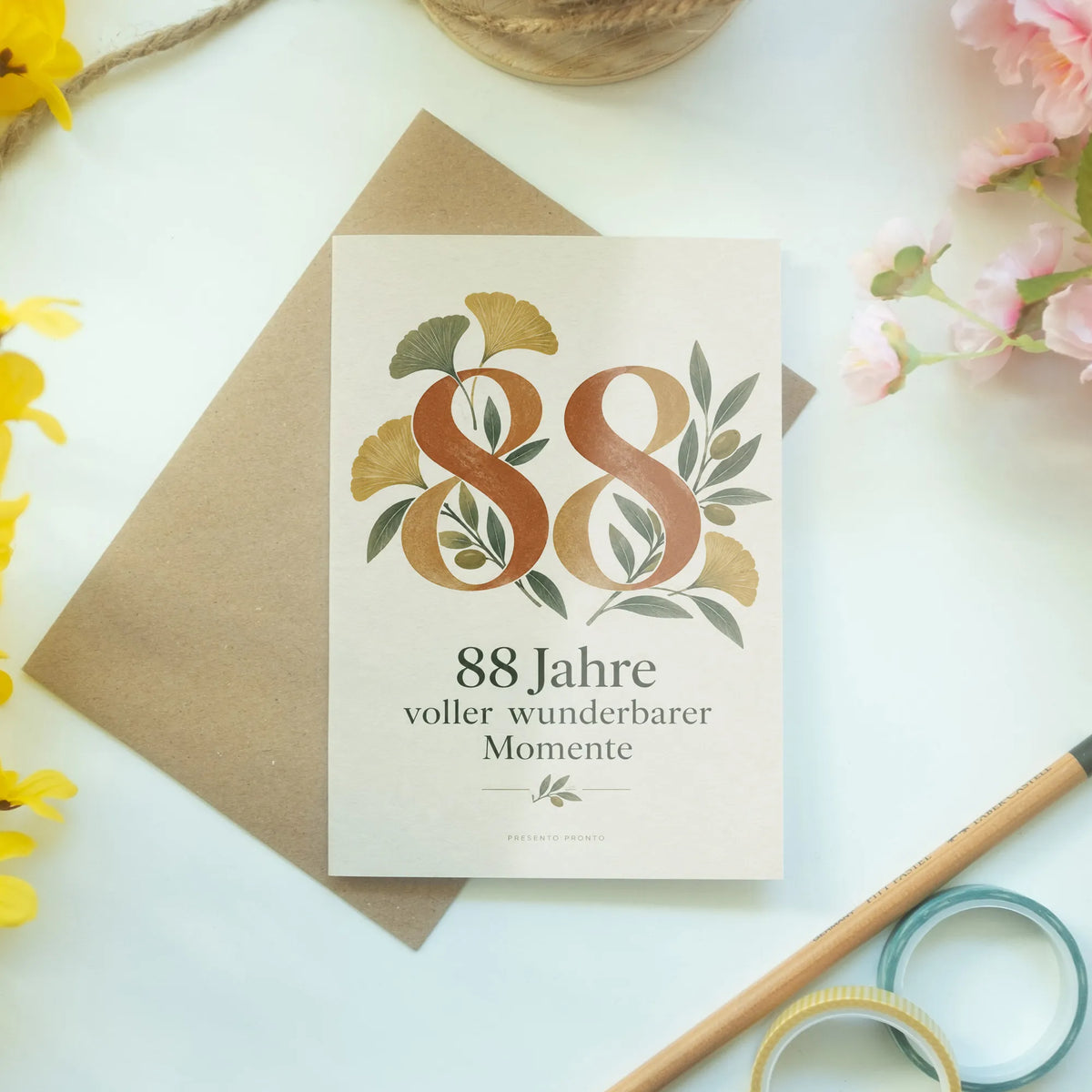 Würdevolle Geburtstagskarte zum 88. Geburtstag mit Ginkgozweigen