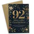 Elegante Geburtstagskarte zum 92. Geburtstag mit goldener Zahl 92