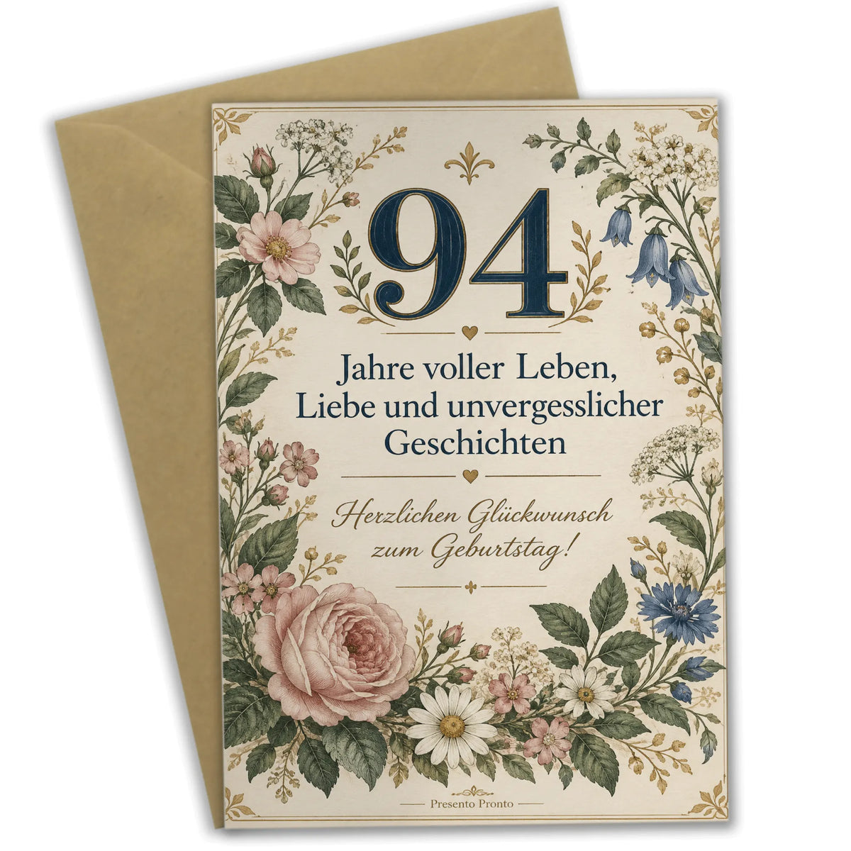 Würdige Karte zum 94. Geburtstag mit Wildblumen