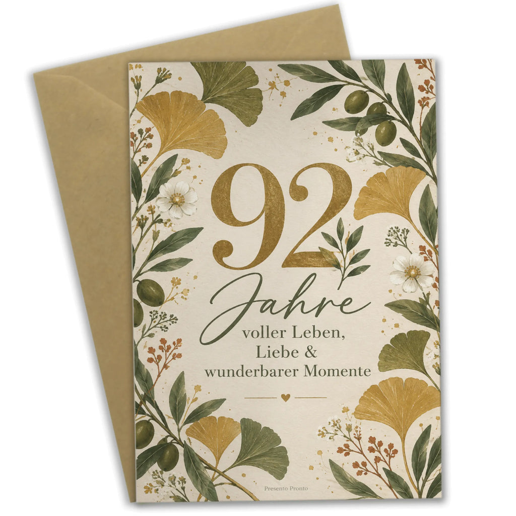 Elegante Karte zum 92. Geburtstag mit Ginkgoblatt|p:2021229|h:4a5f73b27ef587535abd0ebb77b22e2a