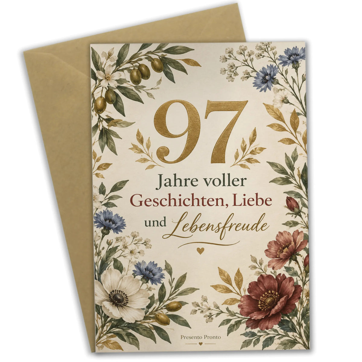 Elegante Geburtstagskarte zum 97. Geburtstag mit goldener Zahl