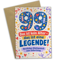 Lustige Geburtstagskarte zum 99. Geburtstag mit Konfetti Zahl 99