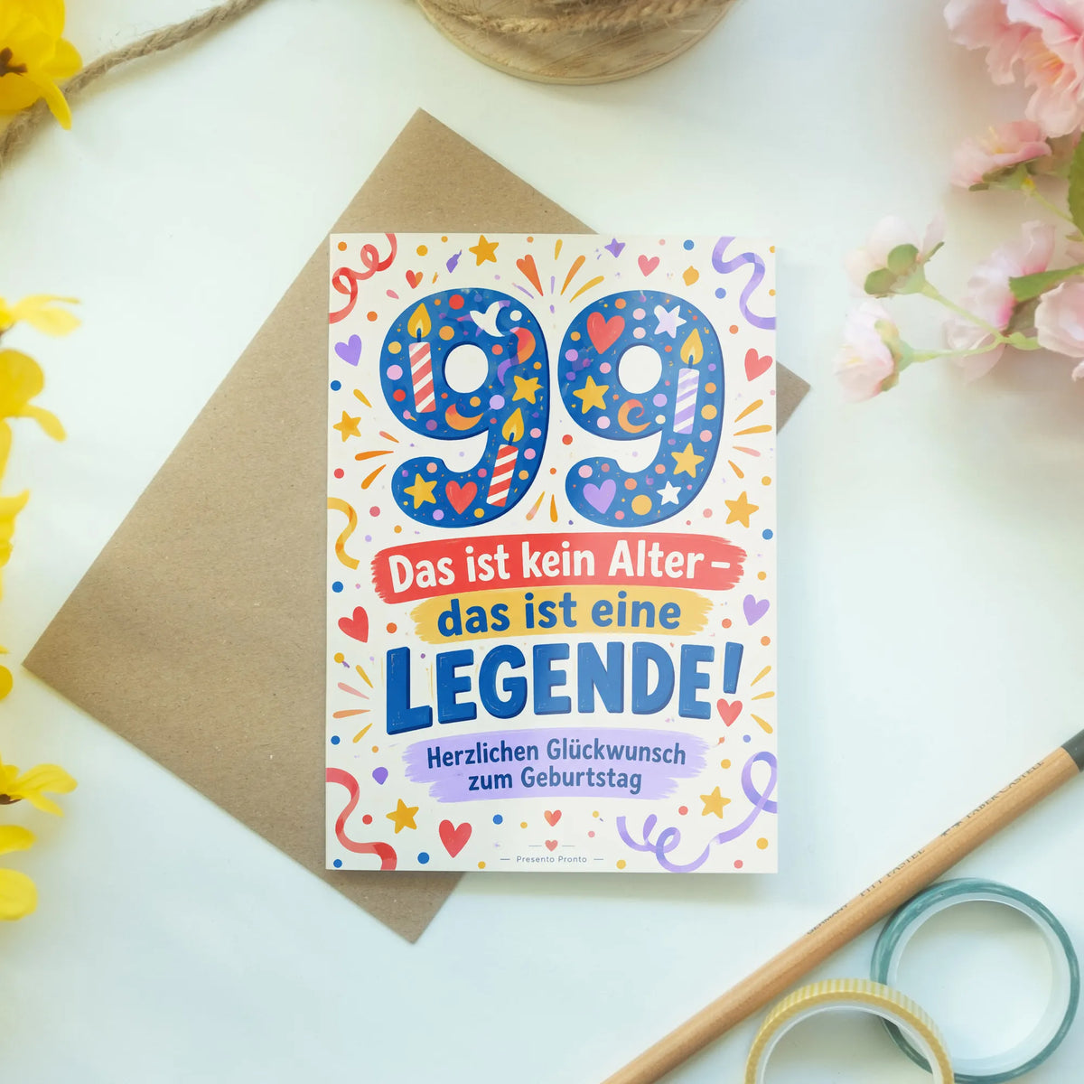 Lustige Geburtstagskarte zum 99. Geburtstag mit Konfetti Zahl 99