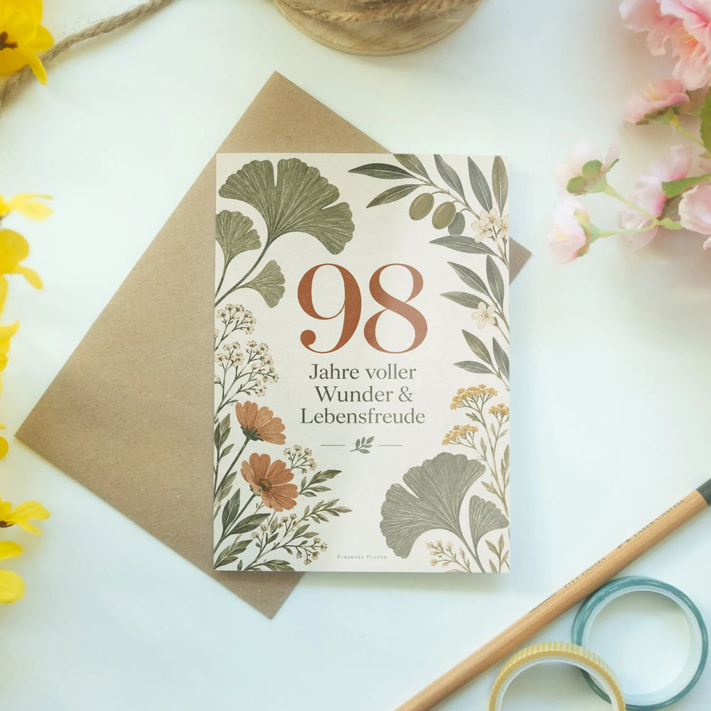 Würdevolle Geburtstagskarte zum 98. Geburtstag mit Ginkgo|p:2021237|h:e01f298a5913d40e284f3d5e239853de