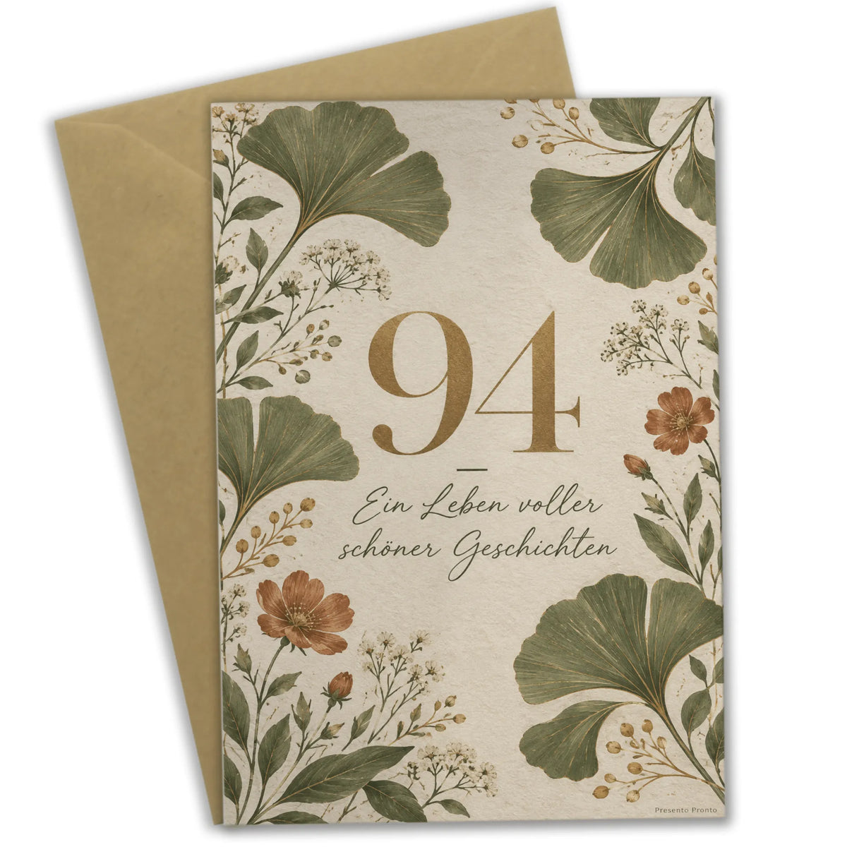 Elegante Geburtstagskarte zum 94. Geburtstag mit Ginkgo