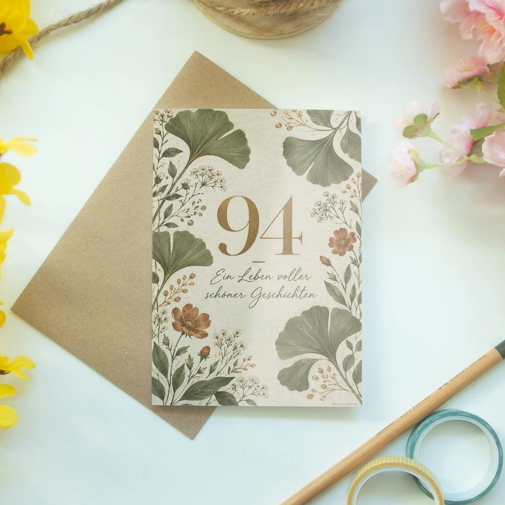 Elegante Geburtstagskarte zum 94. Geburtstag mit Ginkgo|p:2021238|h:fd02a091de5501a2b18380352c394b84