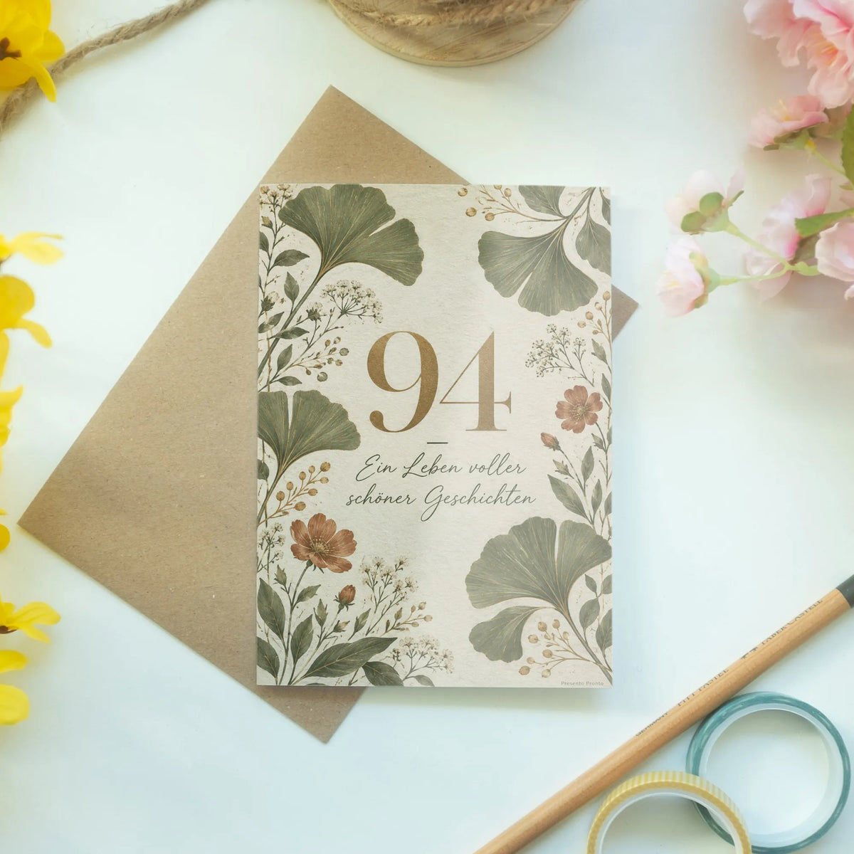 Elegante Geburtstagskarte zum 94. Geburtstag mit Ginkgo