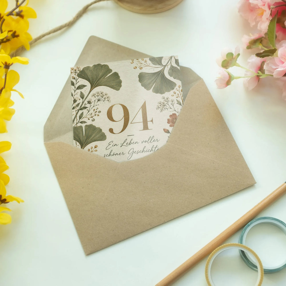 Elegante Geburtstagskarte zum 94. Geburtstag mit Ginkgo