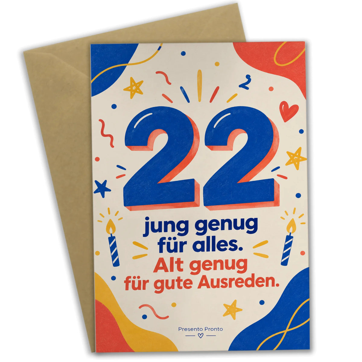 Lustige Geburtstagskarte zum 22. Geburtstag mit blauer Zahl 22