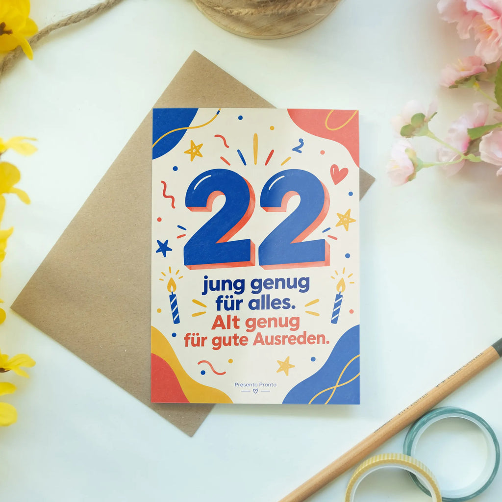 Lustige Geburtstagskarte zum 22. Geburtstag mit blauer Zahl 22|p:2021239|h:8328817110c12c4552ca125cee66a07b