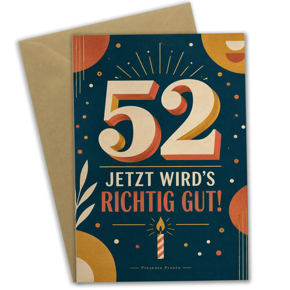 Elegante Geburtstagskarte zum 52. Geburtstag mit Zahl 52