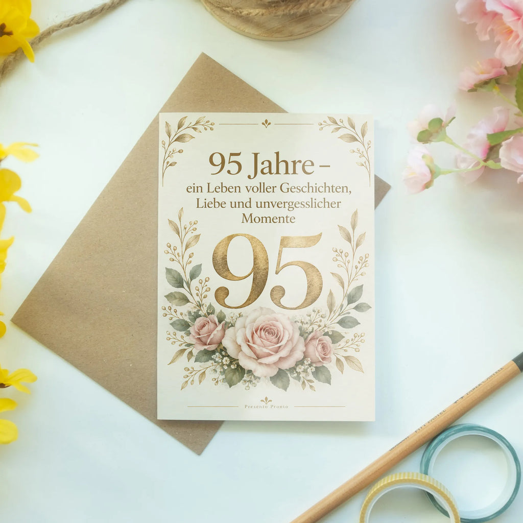 Elegante Geburtstagskarte zum 95. Geburtstag mit goldener Zahl 95|p:2021243|h:c445bdbfbb3fa989e7ba9b3edde952d7
