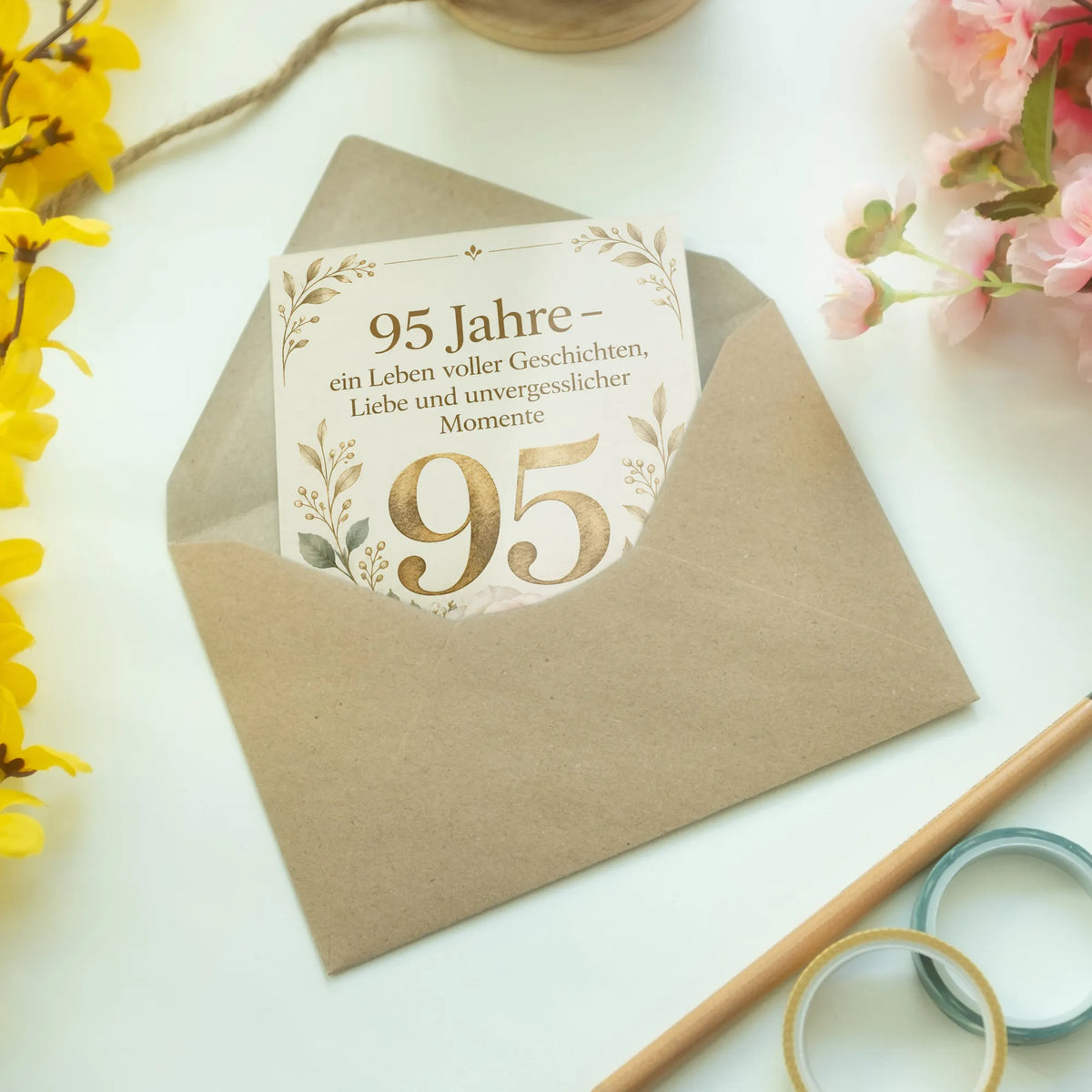Elegante Geburtstagskarte zum 95. Geburtstag mit goldener Zahl 95