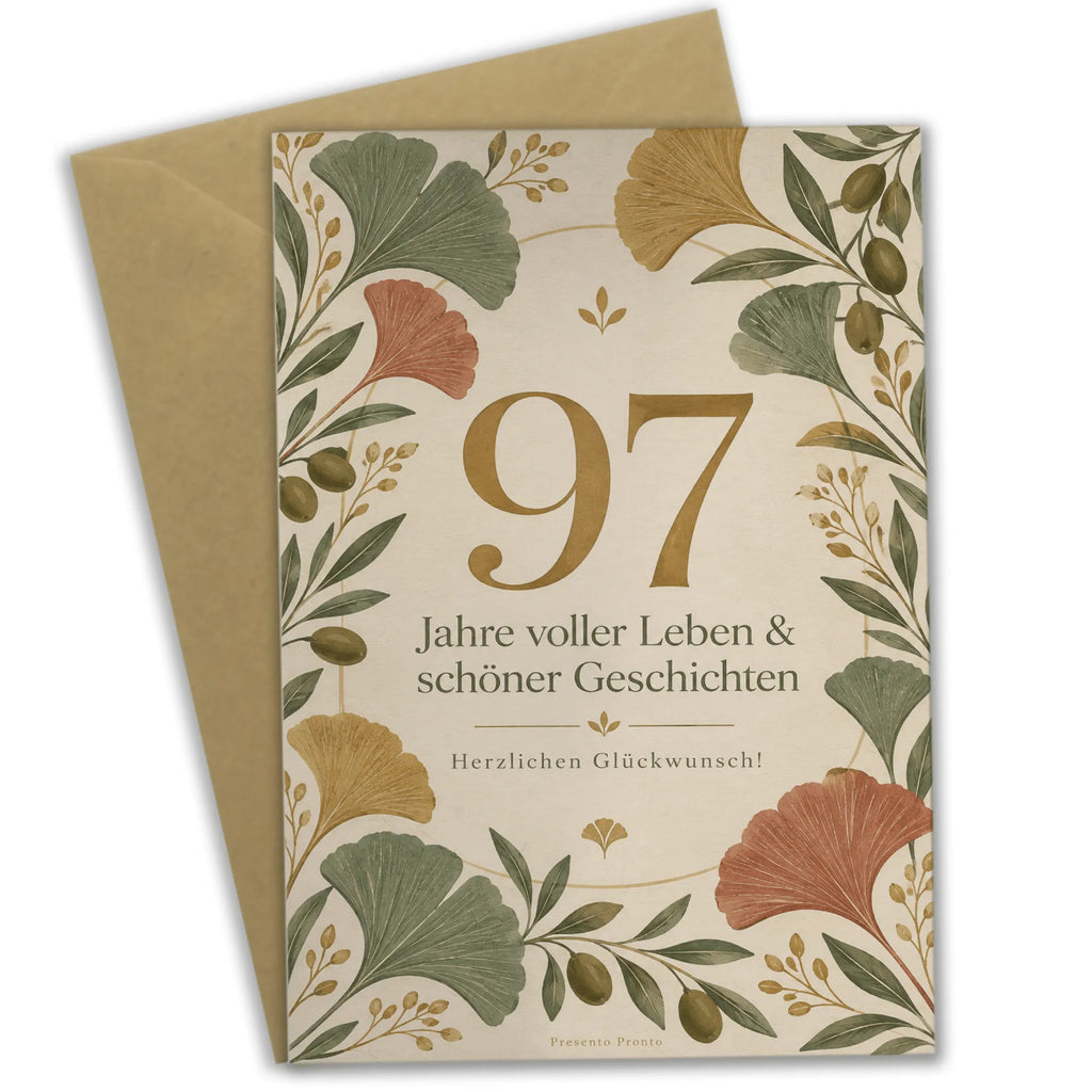 Würdevolle Geburtstagskarte zum 97. Geburtstag mit Ginkgozweigen|p:2021245|h:e762e313a9280b7923ac50c5a766af6c
