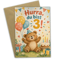 Fröhliche Geburtstagskarte zum 3. Geburtstag mit Bär