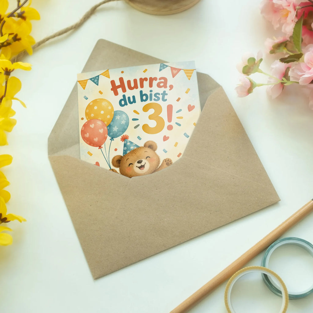 Fröhliche Geburtstagskarte zum 3. Geburtstag mit Bär|p:2021246|h:24ac4ab2683480a6de185b50f11121dd
