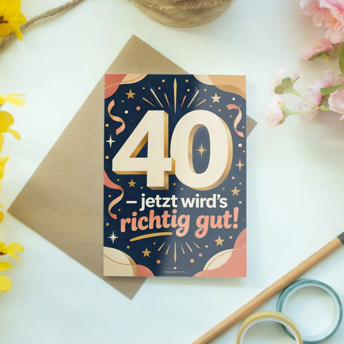 Festliche Geburtstagskarte zum 40. Geburtstag mit Zahl 40