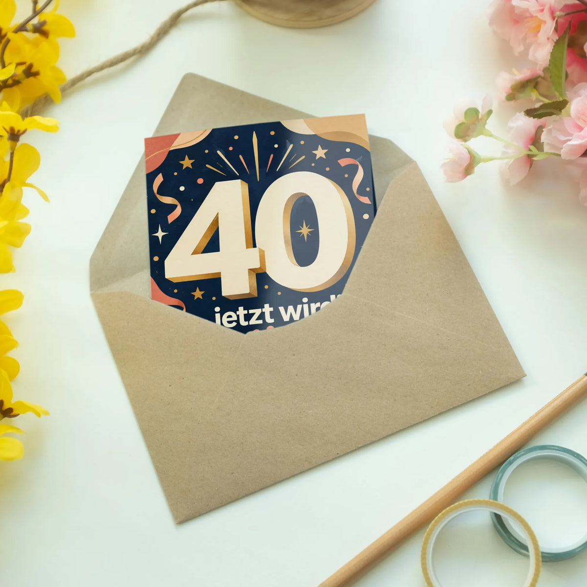 Festliche Geburtstagskarte zum 40. Geburtstag mit Zahl 40
